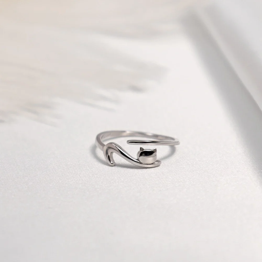 925 Silver Cat Ring, Silver Kitty Ring,High Quality Adjustable Cat Ring